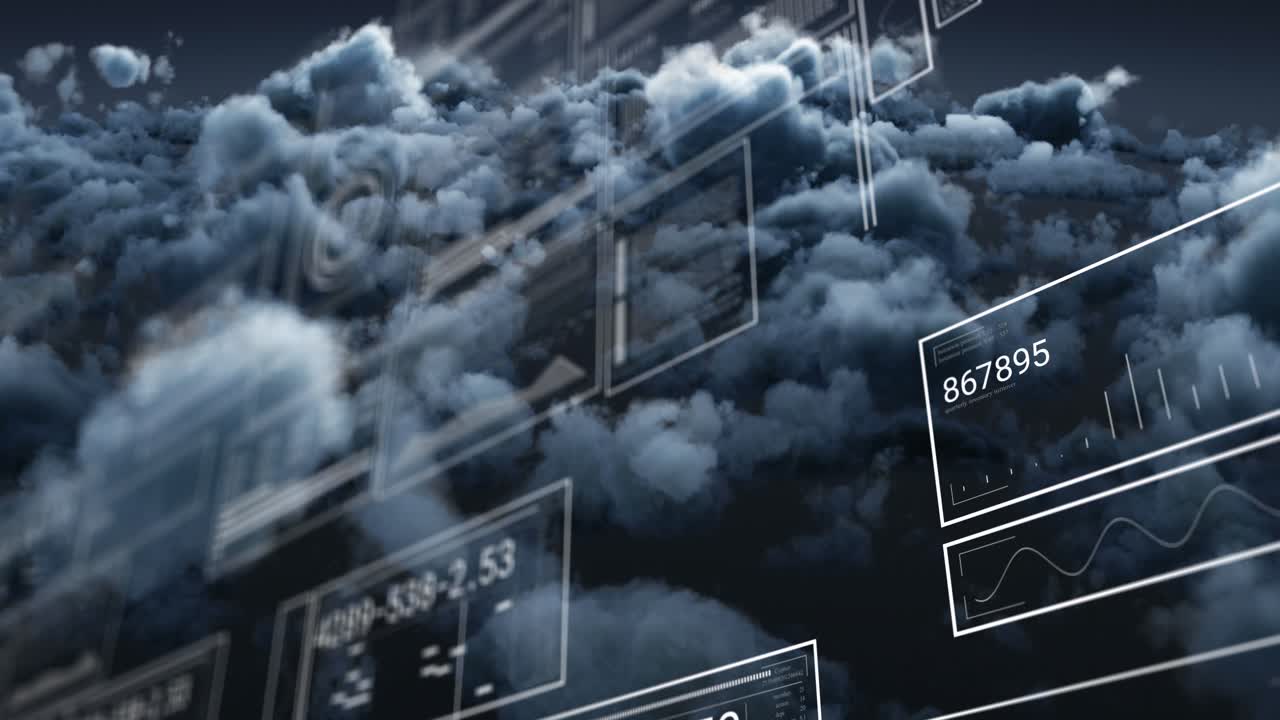 Animation of data processing over clouds