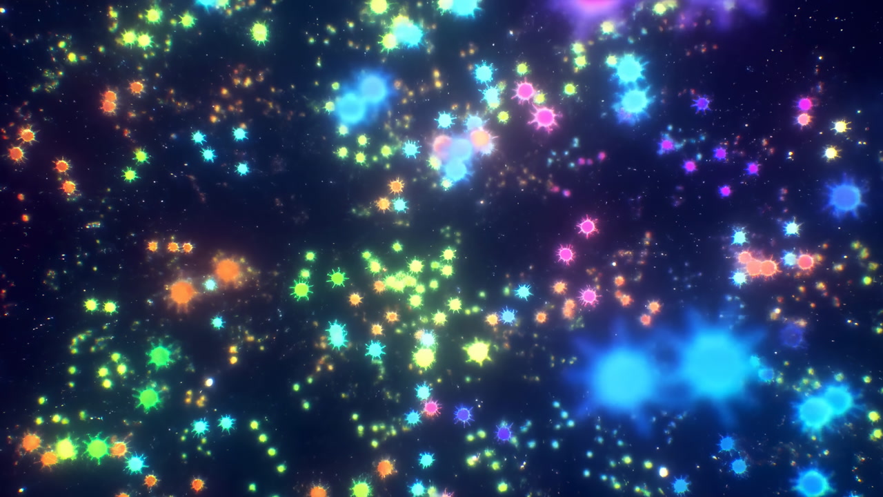 Sparkling Particle Field With Floating Colorful Bokeh Stars Drifting Slowly, Shimmering Glow And Soft Twinkle