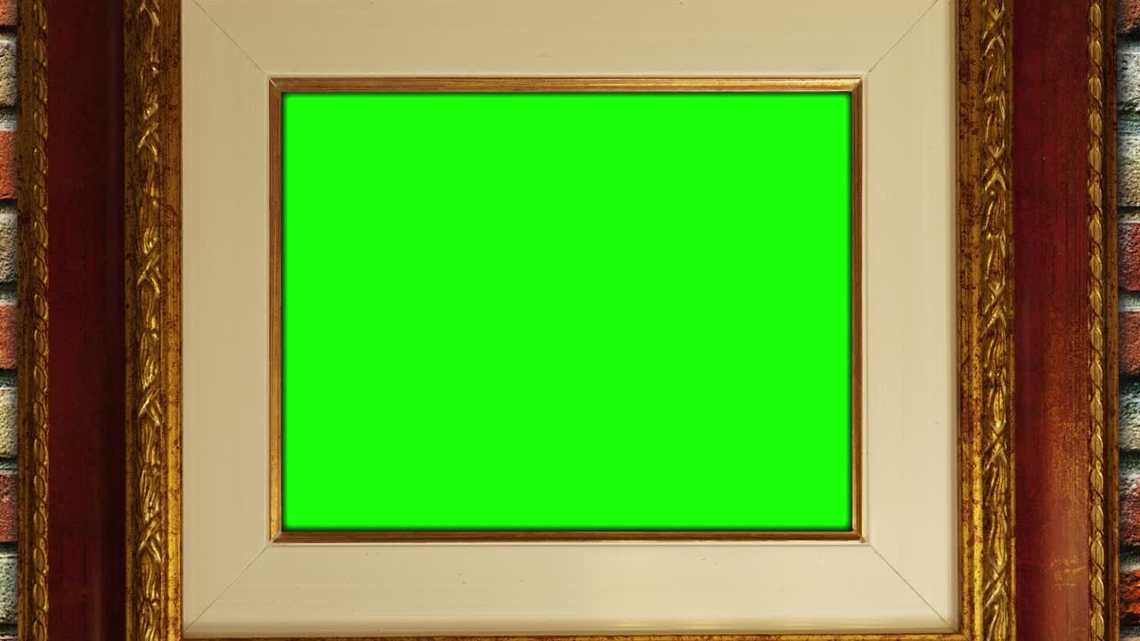 벽돌 벽에 녹색 공간과 함께 영화 프레임