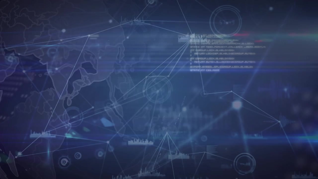 Animation of rotating globe, programming language and dots interconnecting with lines