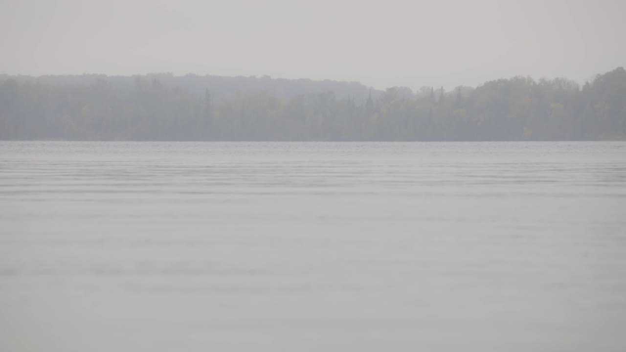 안개 낀 겨울 아침 동안 호수의 평화로운 물