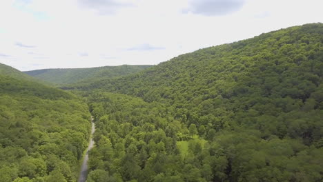 revealing drone shot of lyman run state park in pennsylvania