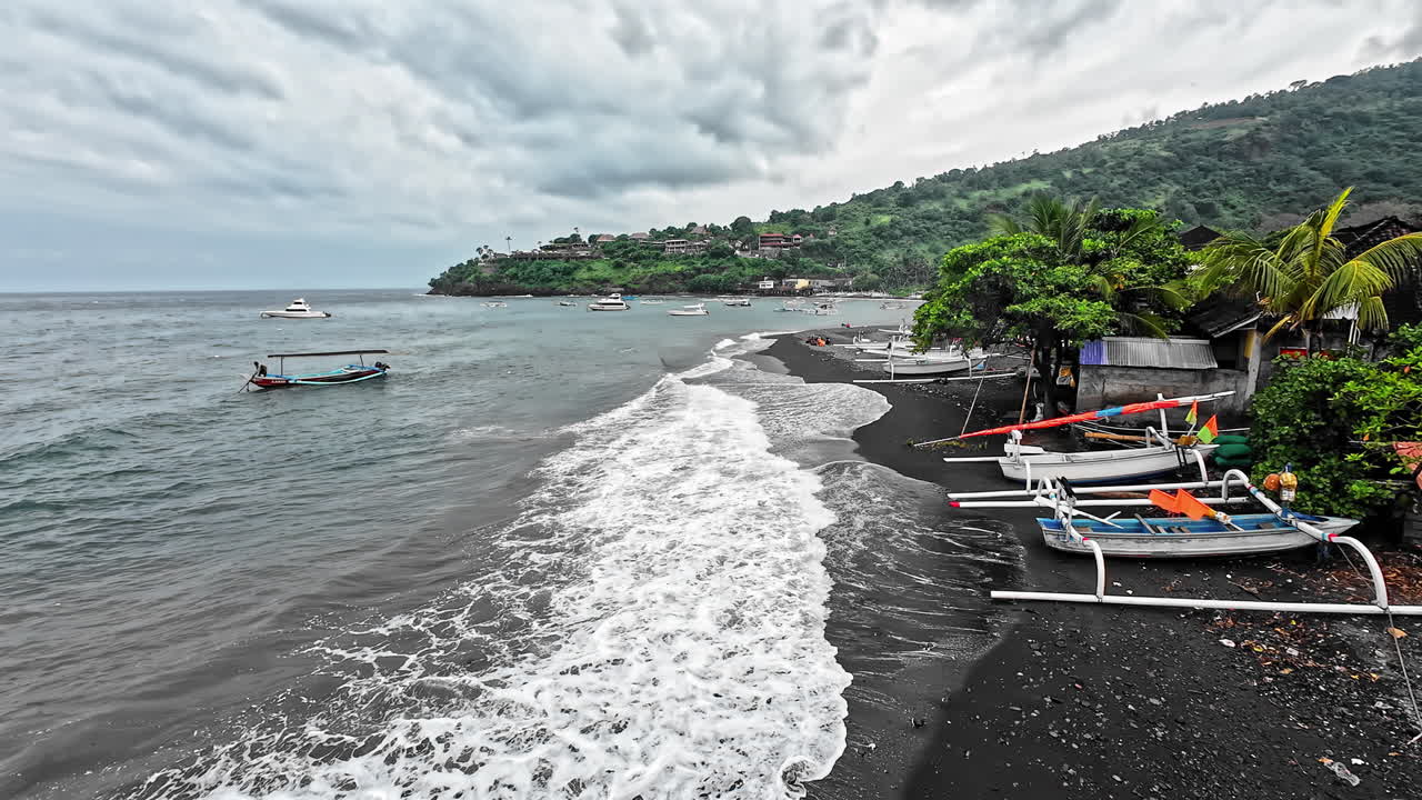 Outrigger boats on the beach in Bali, Indonesia