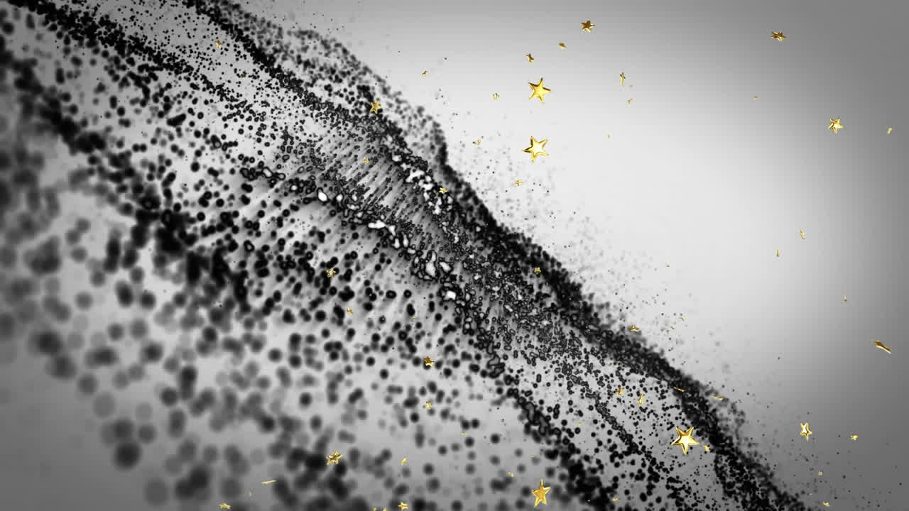 Forming wave pattern, abstract black particles with golden stars in animation design