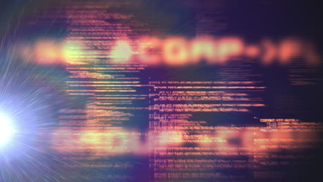 Animation of data processing over light trails on black background