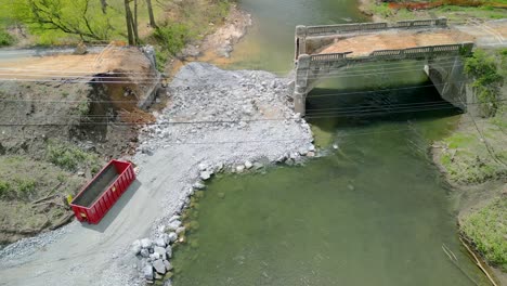 aerial drone view of bridge construction