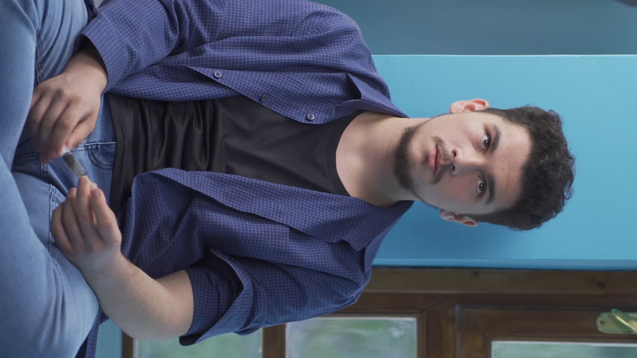 주사기로 자살한 남자의 수직 영상입니다.