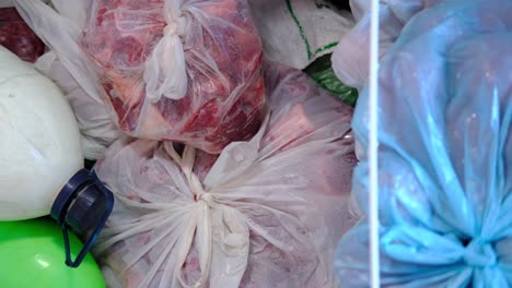 frozen meat in plastic bags