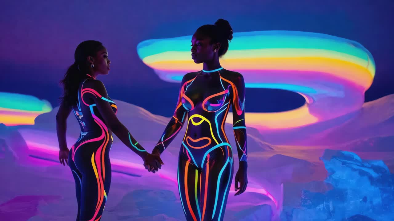 Two women with neon body paint