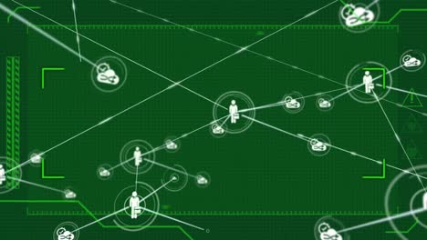 animation of a network of connected people and cloud icons in white moving on green