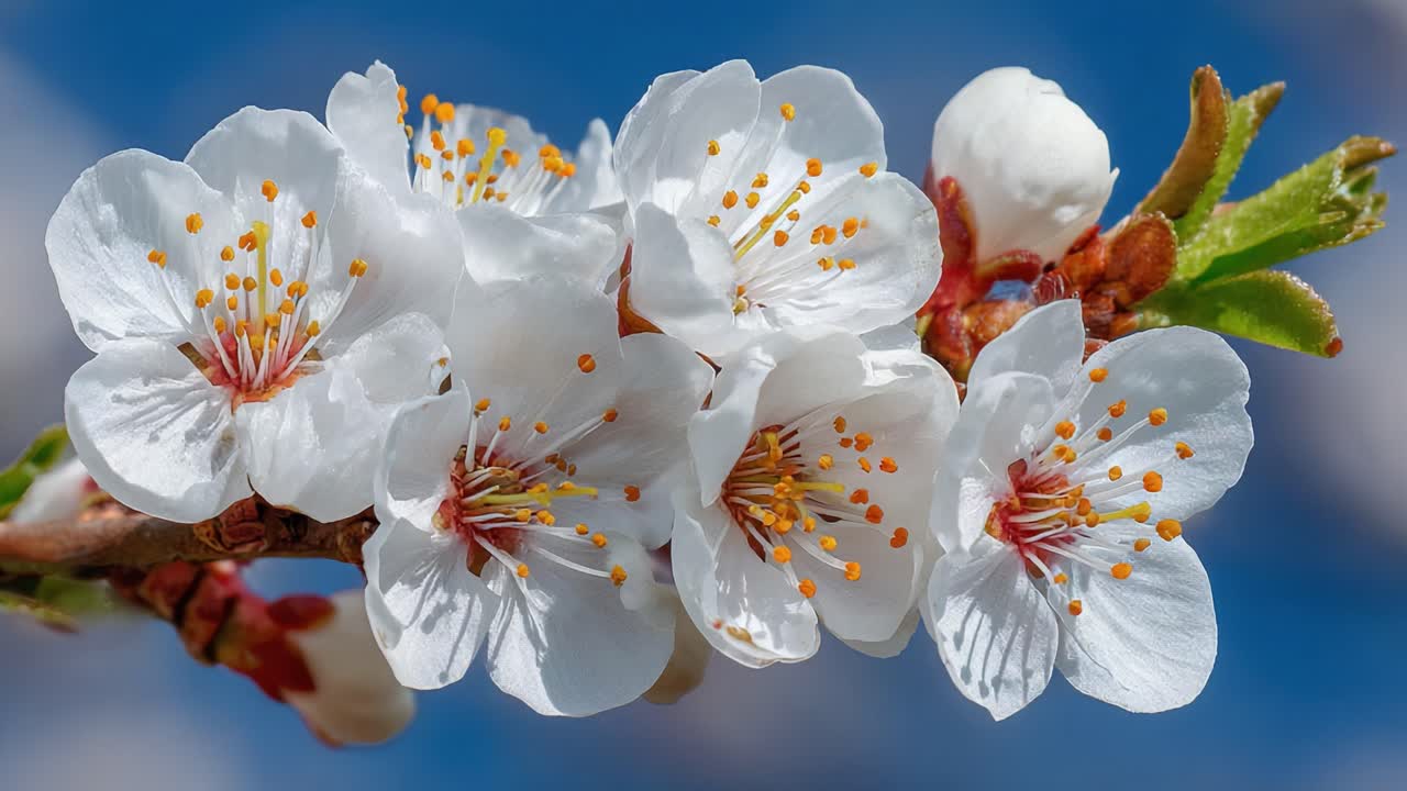 A Stunning Display of Cherry Blossom Flowers in Full Bloom Against a Clear Blue Sky, Capturing Nature's Beauty and Fragility in Every Delicate Petal