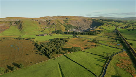 establishing drone shot over foredale quarry in yorkshire dales