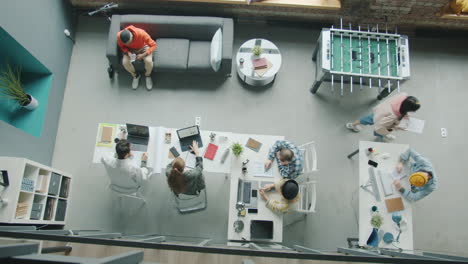 overhead view of modern coworking office space
