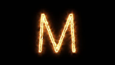 the letter "m" of burning flame. flaming burn font or bonfire alphabet text with sizzling fiery shining heat effect. 3d rendering.