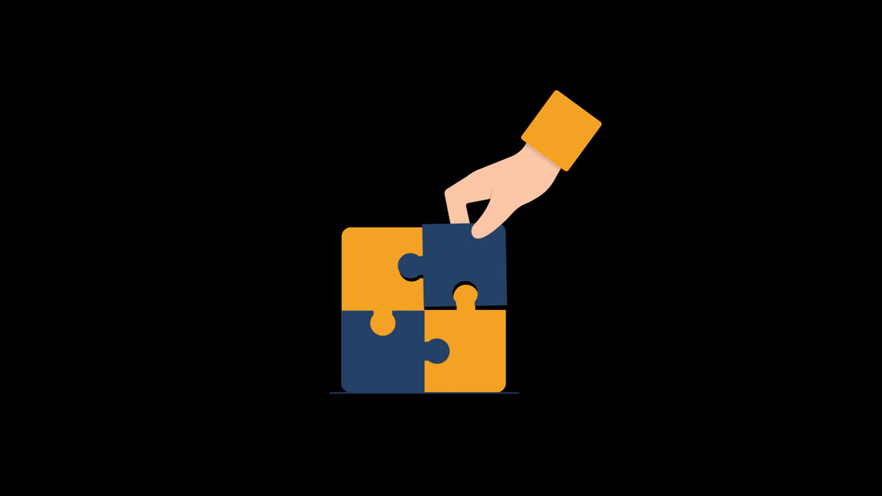 Animated Hand Assembling Blue and Orange Puzzle Pieces