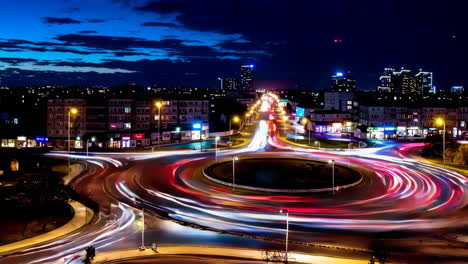 night city roundabout with light trails