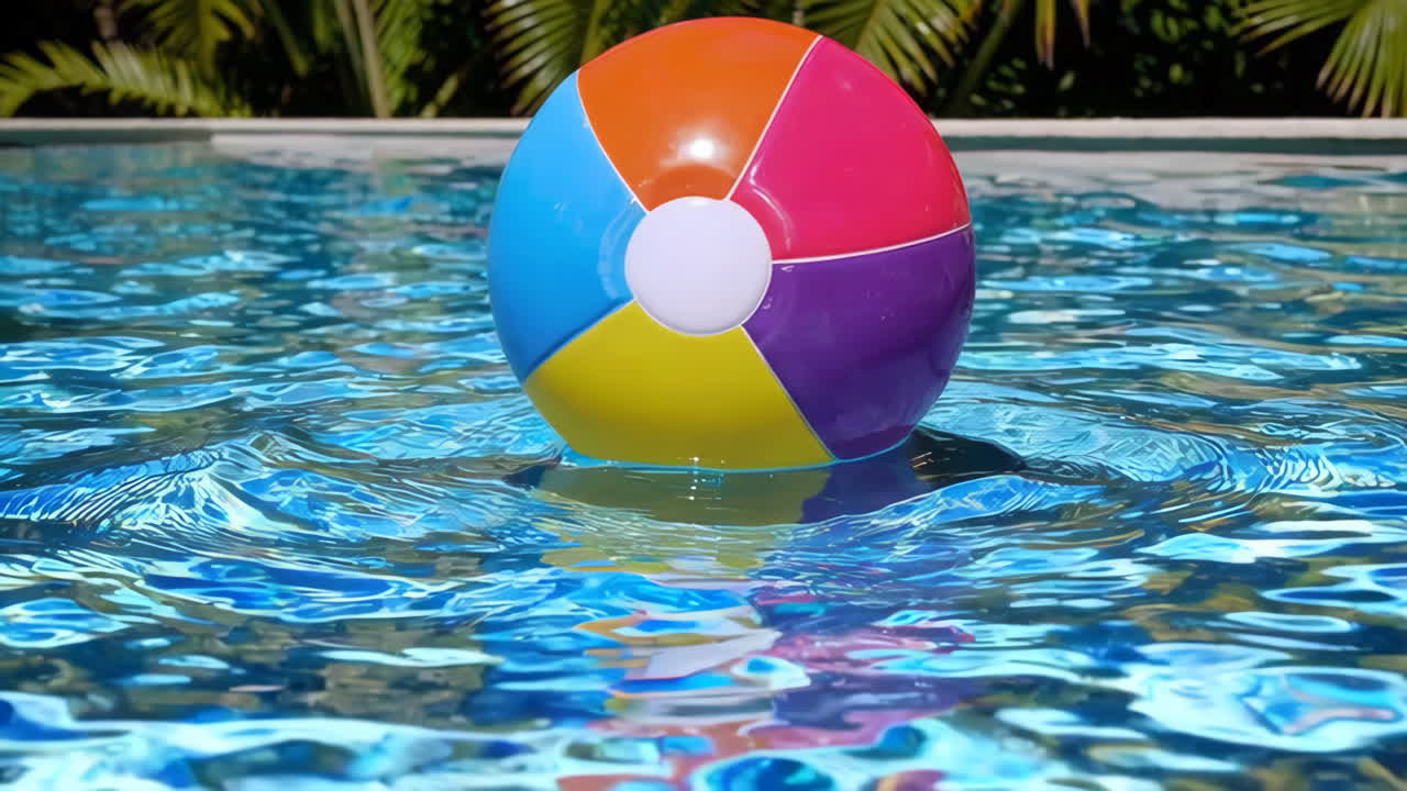 Colorful Beach Ball Floating in a Swimming Pool