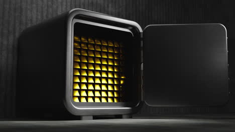 steel safe unlocks treasure: stacked golden ingots inside