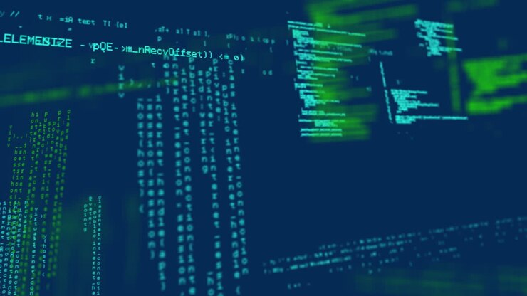 Animation of data processing on navy background