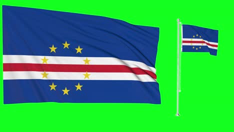 Greenscreen-Schwenkt-Kapverdische-Flagge-Oder-Fahnenmast