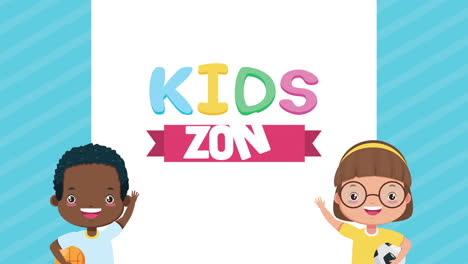 interracial little kids couple with kids zone lettering