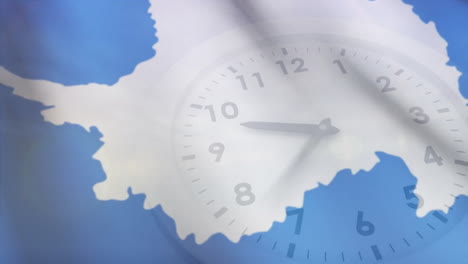 animation of clock moving over flag with white country