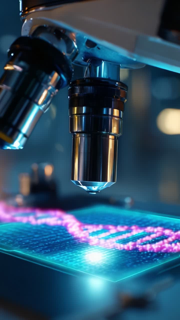 In-Depth Examination Under Microscope: Analyzing Vibrant Genetic Material with Illumination and Precision in a Laboratory Environment