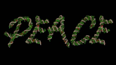 coroa de navidad animada letras tipográficas que forman la palabra paz