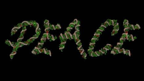 animated christmas wreath typeface letters forming the word peace