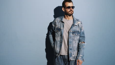 stylish man in denim jacket