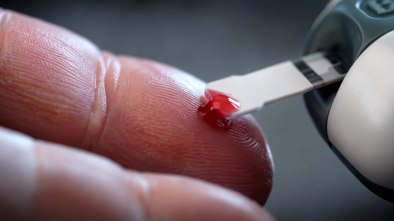 Persona che misura il livello di glucosio nel sangue con un glucometro