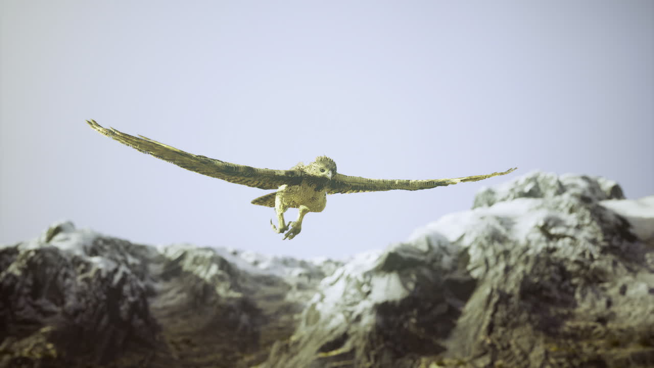 Majestic hawk soaring over rugged mountain landscape in bright daylight