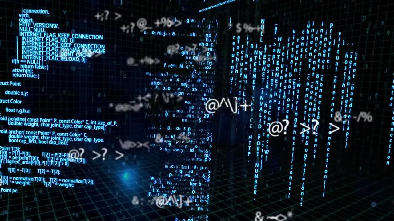 Animation of human brain and data processing on black background