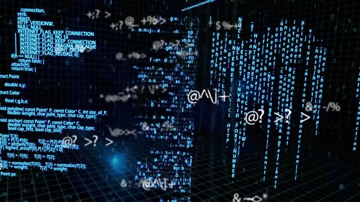Animation of human brain and data processing on black background