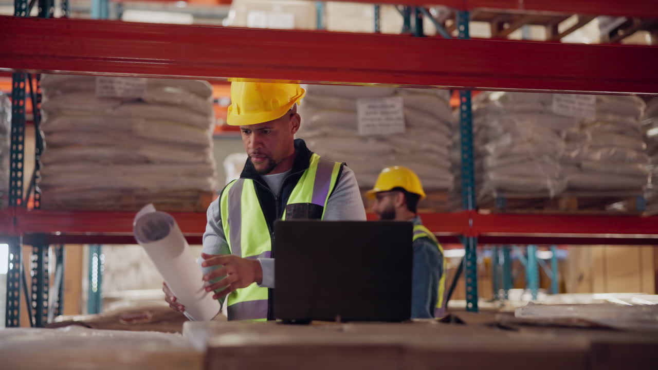 trabajador de almacén inspeccionando el inventario