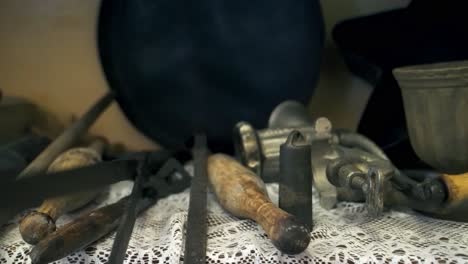 antique tools displayed in a museum