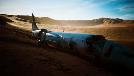 Verlassenes,-Zerquetschtes-Flugzeug-In-Der-Wüste