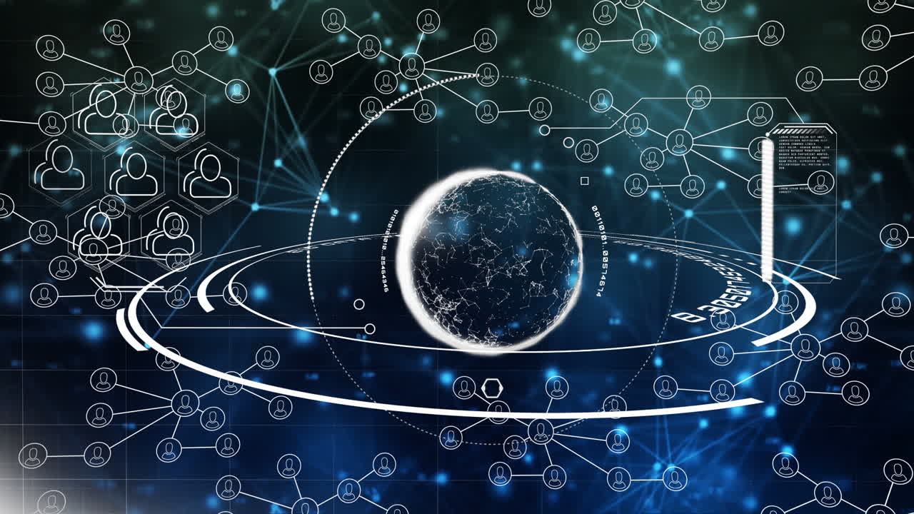 animación de la red de conexiones con los iconos de la gente en todo el mundo