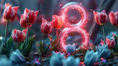 glowing number 8 with tulips for international women's day celebration