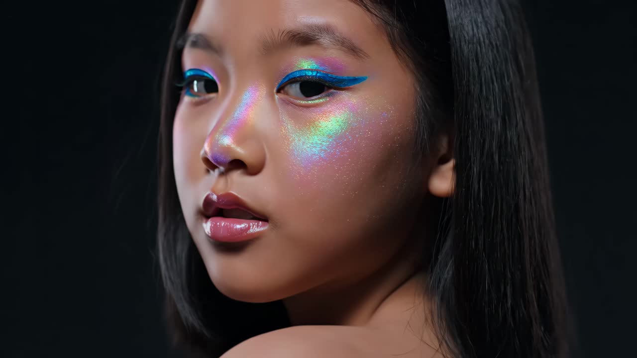 Portrait of a young Asian girl with glitter makeup