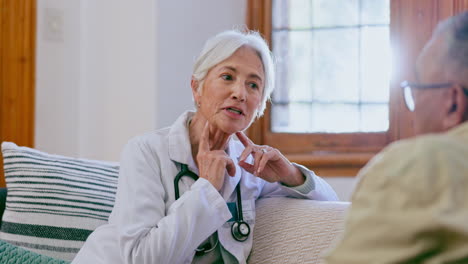 Médico,-Consulta-Y-Mujer-Con-Paciente-En-Casa