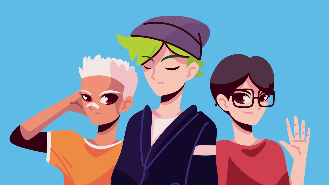 세 명의 애니메이션 스타일의 소년