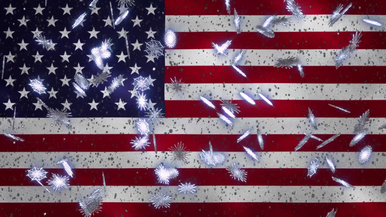 미국 발을 흔들고 눈이 내리는 주기적 배경 크리스마스와 새해, 루프