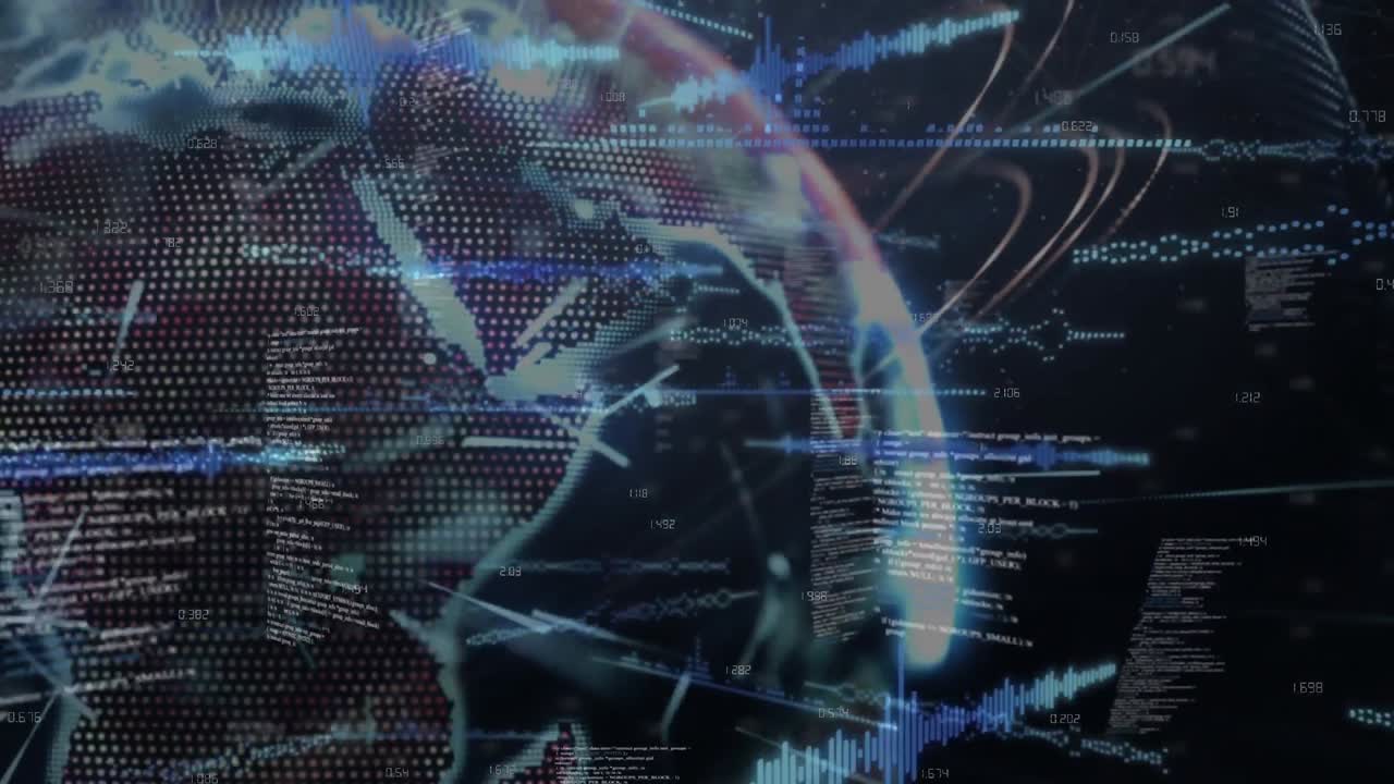 Animation of network of connections with globe over blue background