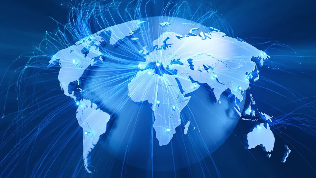 デジタル世界地図上に広がるグローバルネットワーク接続