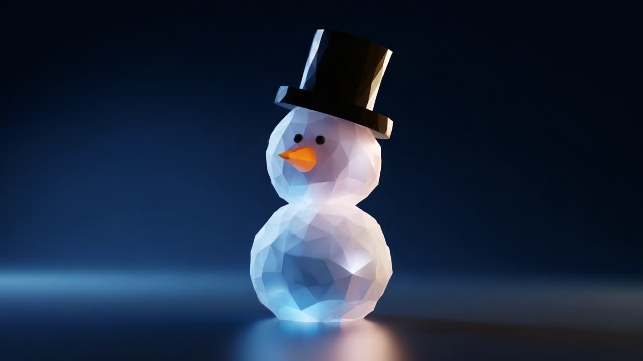 A Charming and Elegant 3D-Rendered Snowman Displayed in Two Stages, Showcasing Its Playful Design with a Classic Black Top Hat and Cheerful Facial Features Amidst a Softly Lit Background