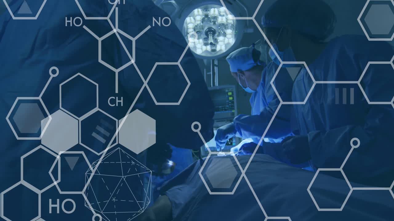 Animation of chemical compounds data over surgeons in operating theatre in hospital