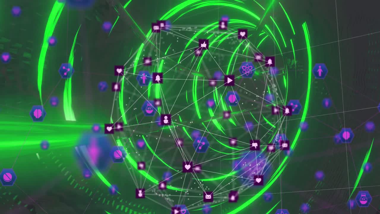 globo de iconos digitales contra un túnel brillante