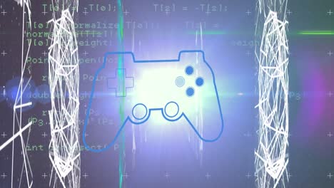 Animation-of-video-game-console,-network-of-connections-and-data-processing