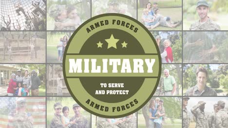 Animation-of-armed-forces-text-over-diverse-soldiers-with-families